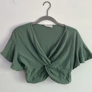 Olive Front Twisted Tee